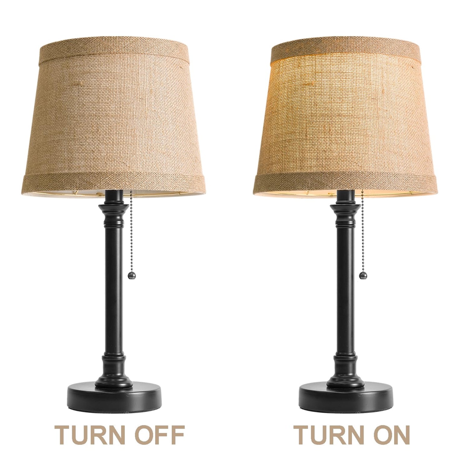 Oneach 19.5" Small Table Lamp for Bedroom - Bedside Lamps for Nightstand, Black Table Lamp for Living Room with Fabric Shade, Desk Reading Lamp for Kids Room Living Room Office Dorm