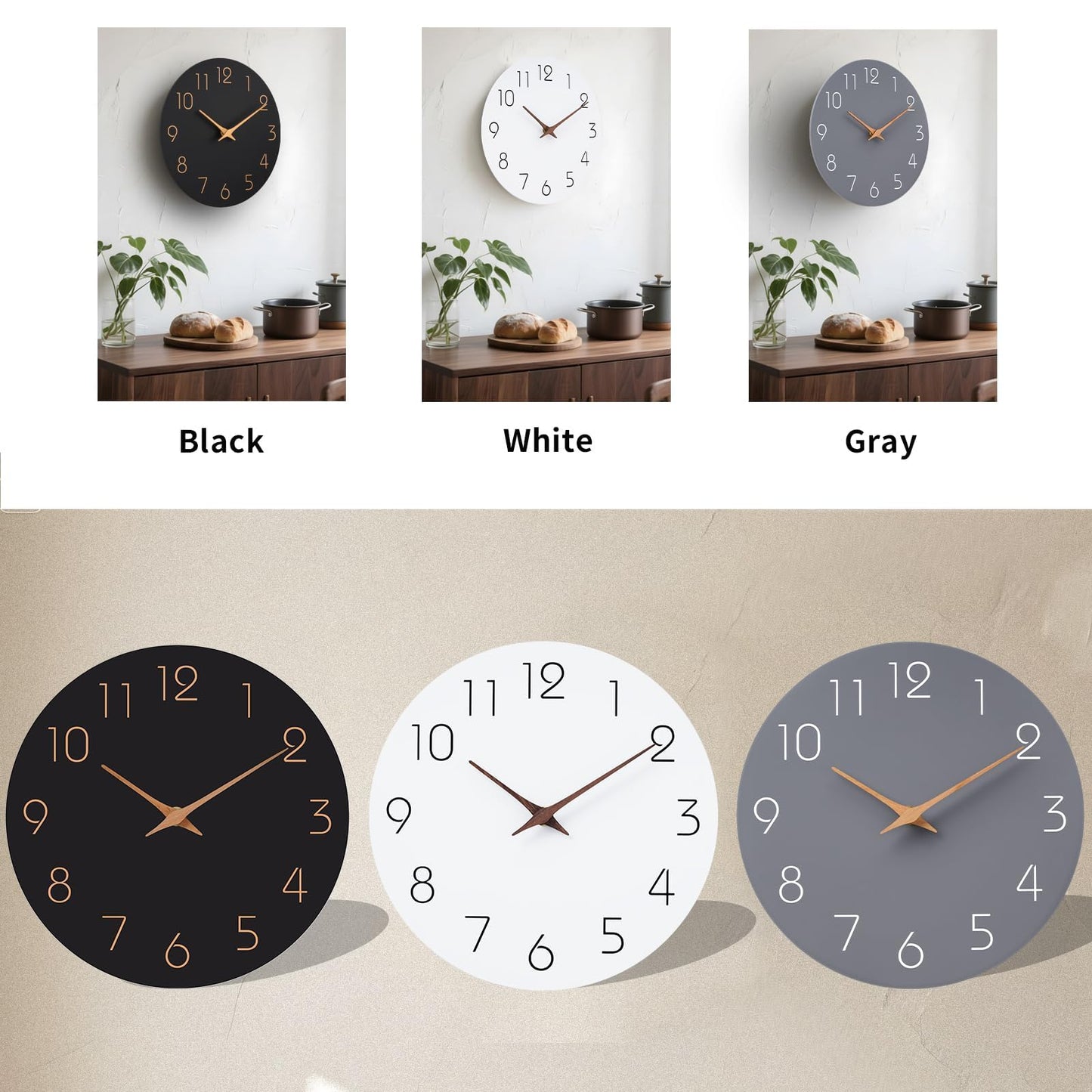 Mosewa Wall Clock 14 Inch Black Battery Operated Silent Non Ticking Simple Minimalist Rose Gold Numbers Decorative for Bedroom Living Room Kitchen Home Office
