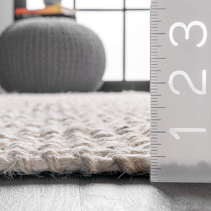 Nuloom Daniela Off-White, 6' Square, Handmade, Jute, Tassel, Soft and Textured, High Traffic, Stain Resistant, Easy Clean, Durable Area Rug for Bedroom, Living Room, Dining Space, Foyer, Entryway