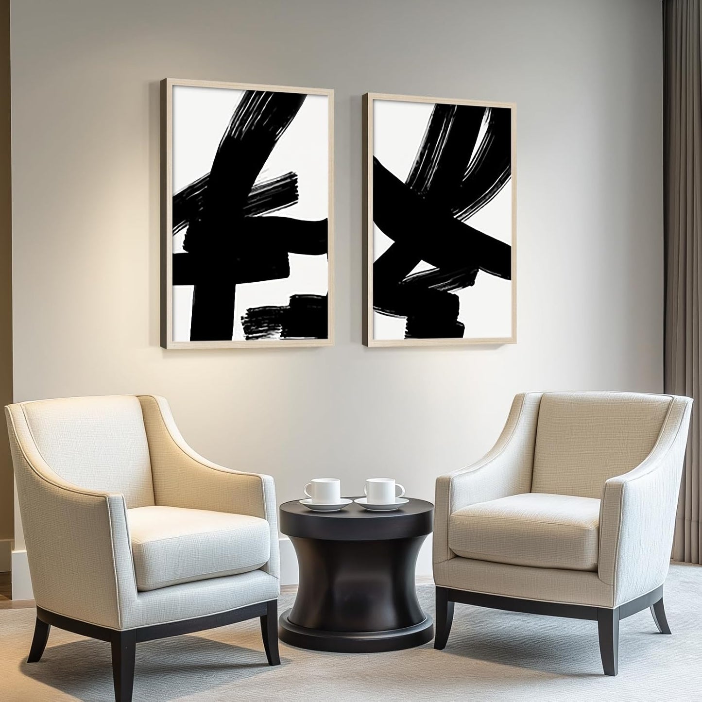Abstract lines Canvas Wall Art 2Pcs Framed Modern Minimalist Prints Brush Stroke Gallery Picture Posters Living Room Bedroom Office 12x16 Inch Ready to Hang