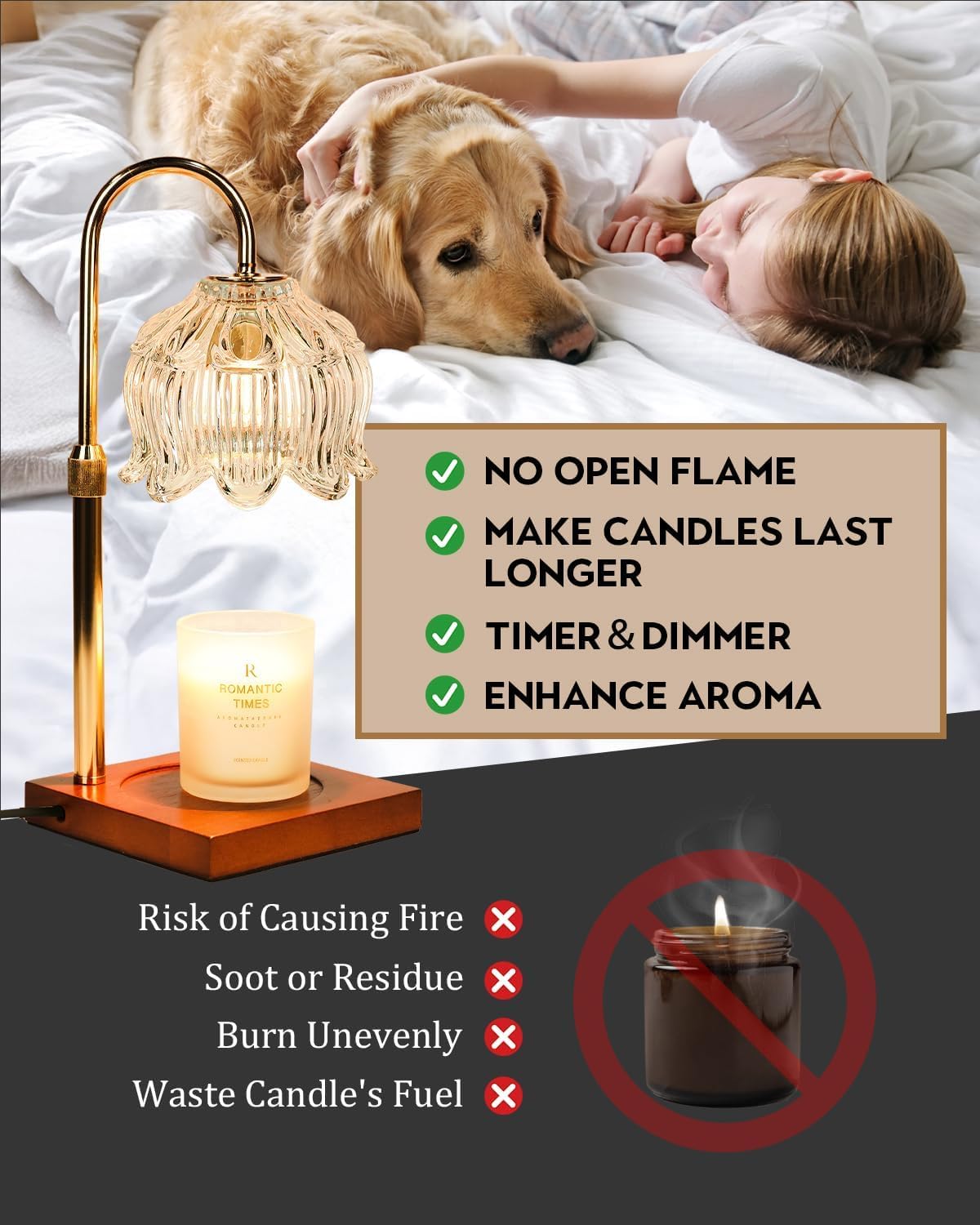 Clear Crystal Candle Warmer Lamp with Timer & Dimmer, Candle Warmer Adjustable Height, Christmas Birthday Gifts for Women Mom, House Warming New Home Bedroom Decor, Flower Wax Warmer for Jar Candle