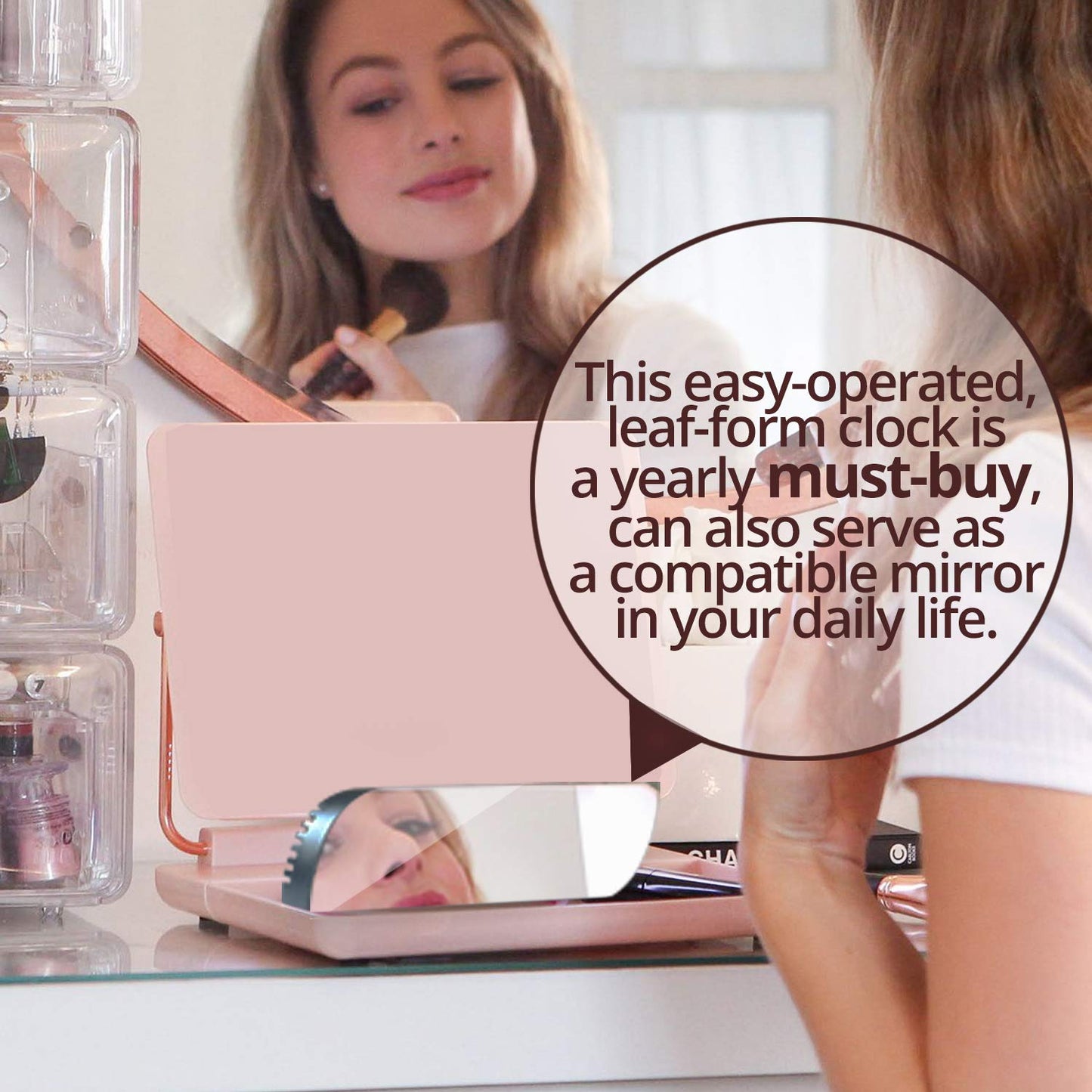 Betus Aesthetic Digital Alarm Clock Mirror Surface - Dimmer Night Mode, Large LED Digits Display, Easy Snooze - USB & Battery Operated - Bedroom, Office, Travel Portable (Black)