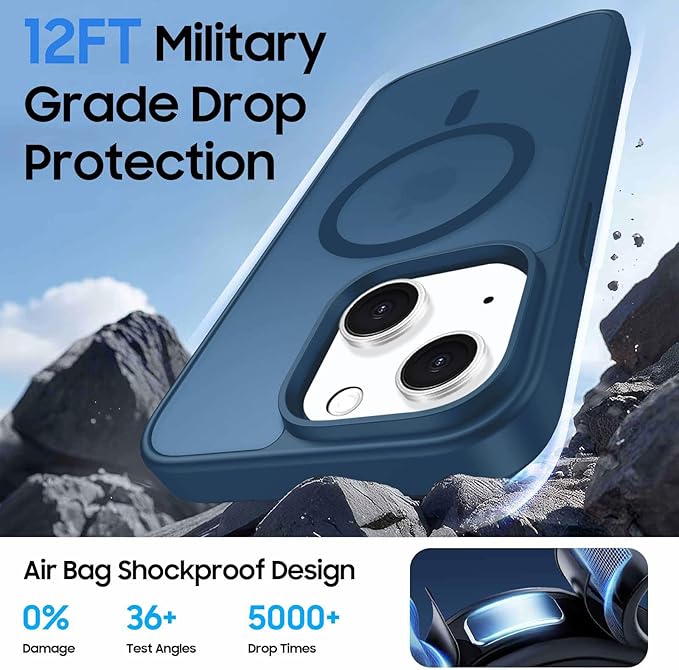 Magnetic for iPhone 14 Plus & iPhone 15 Plus Case (Compatible with MagSafe) with Detachable Wallet & Card Holder for 3 Cards [RFID Blocking] Military Grade Protective Slim Phone Cover, Deep Blue