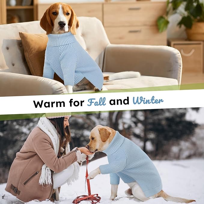 Queenmore Dog Sweater for Small Male Dogs, Turtleneck Fall Waffle Knit, Cat Puppy Christmas Sweater, Blue XS