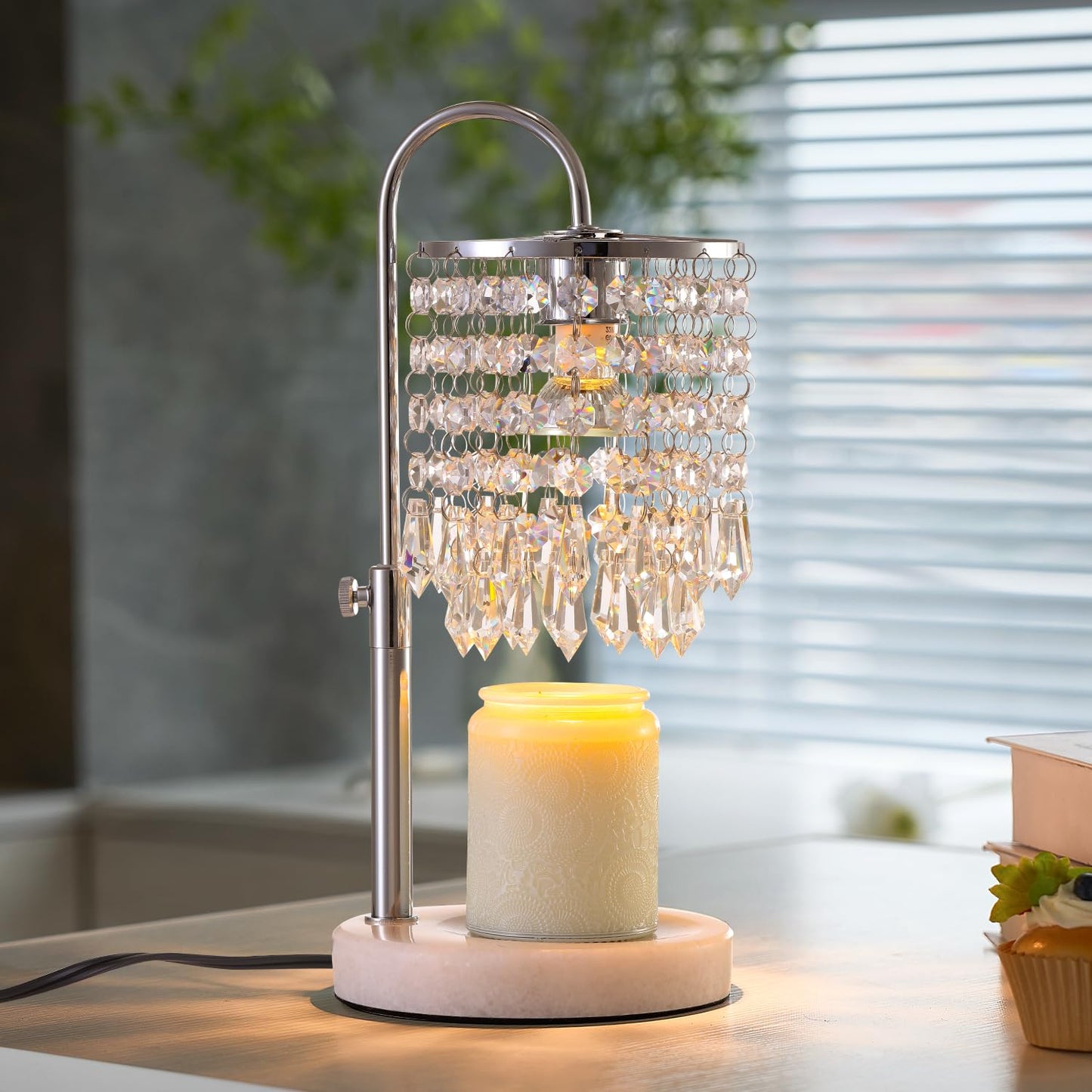 LUBITA Candle Warmer Lamp with Timer Dimmer and 3 Bulbs, Lamp Candle Warmer with Marble Base,Wax Melt Warmer for Jar Candles, Birthday Gifts for Women Mom, House Warming Gifts New Home Decor