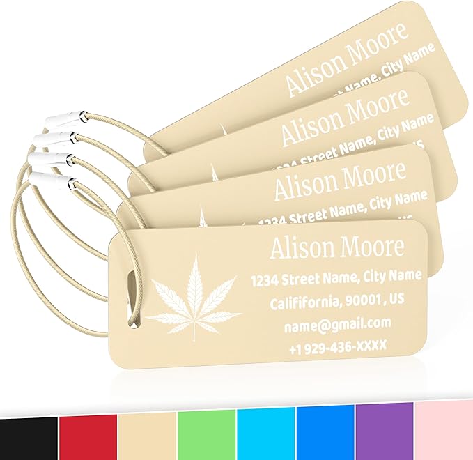 4 PCS Personalized Luggage Tags for Suitcases, Custom Aluminum Luggage Tags for Bags and Backpacks, Waterproof & Heavy Duty Personalized Metal Name Tags for Travel (Gold)