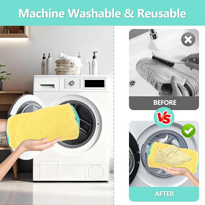 Shoe Washing Machine Bag, Shoe Cleaning Bag, Reusable Laundry Shoes Bag for Washer & Dryer Cleans & Protects All Shoes Types 4PCS (Yellow)