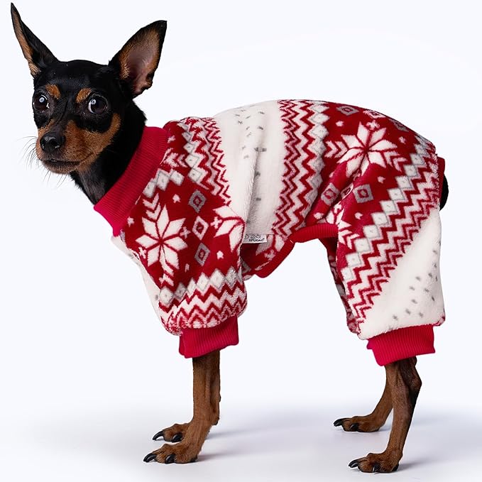 XPUDAC Dog Christmas Pajamas Fleece Dog Sweater for Small Medium Dogs Girl Boy Winter Puppy Clothes Holiday Pet Outfit, 2XL