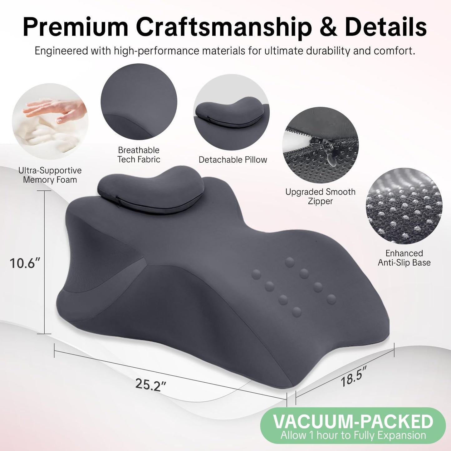 Memory Foam Ergonomic Wedge Intimacy Pillow - 27° Lift Support Cushion for Sleeping, Reading & Prone Positions Multi-Functional Rest Pillow for Neck, Waist & Back Pain Relief Washable Cover- Grey