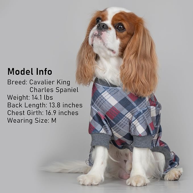 KYEESE Dog Pajamas Soft Doggie Jammies Comfy Coat Stretchy Onesie Pet Clothes Plaid Dog Pajamas for Small Dogs Boy Girl Velvet Pjs, Grey, Large