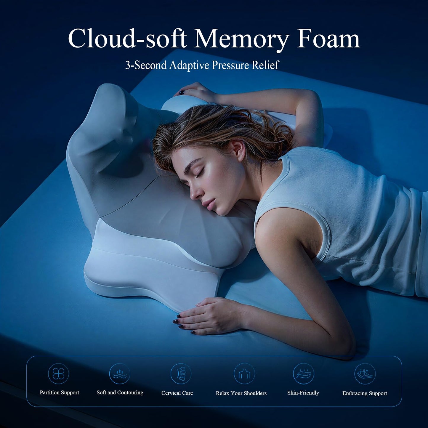 Wedge Pillow for Headboard, Reading Pillow for Bed, Contour Memory Foam Pillow for Sleeping Leaning and Lying, Ergonomic Support Neck Pillow for Side for Bed Couch Floor with Removable Washable Cover