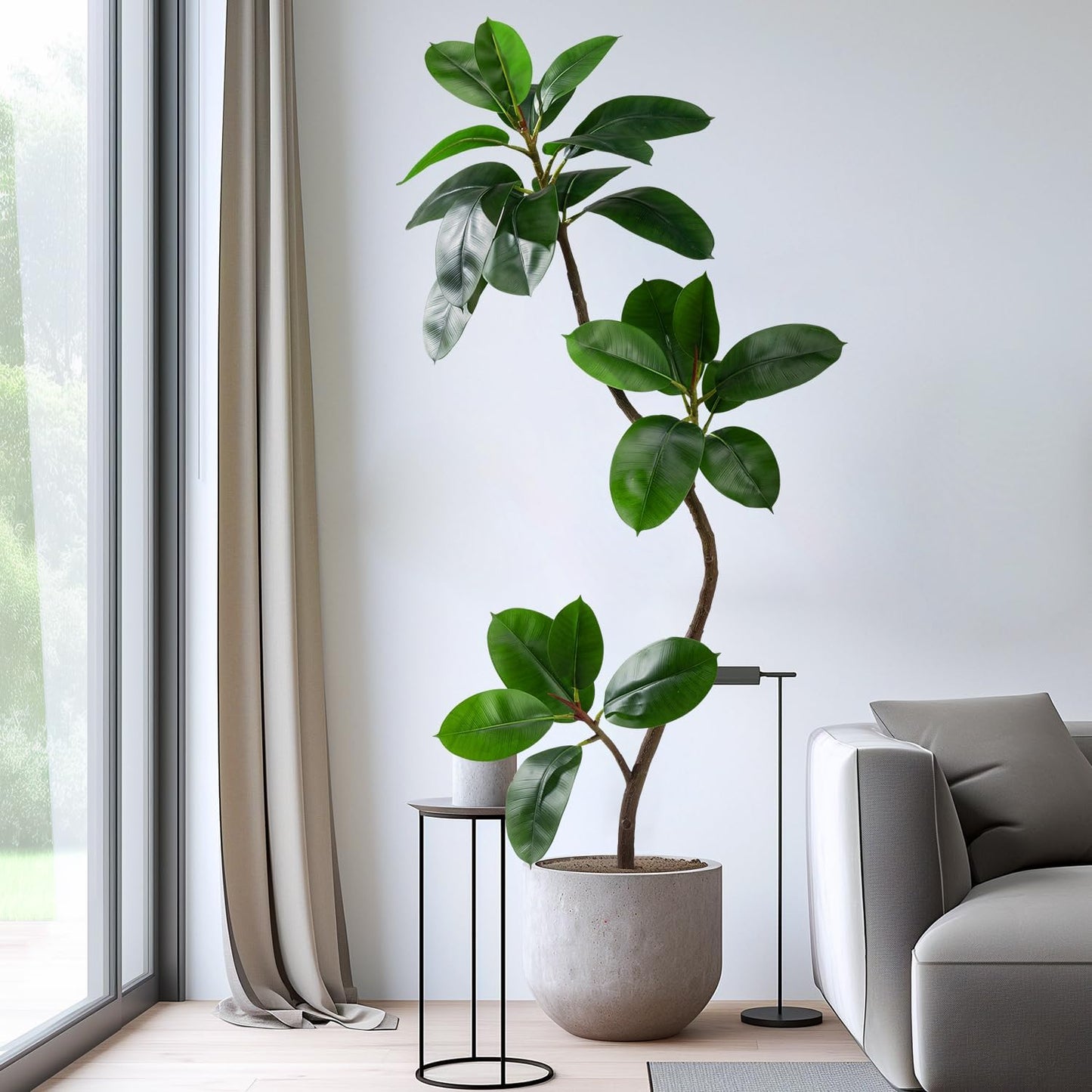 Bailikang 4.6ft Artificial Rubber Tree Faux Plants Indoor Faux Floor Artificial Trees Indoor,Fake Plant Fake Tropical Plants,Large Floor,Real Touch Rubber Tree for Home Decor