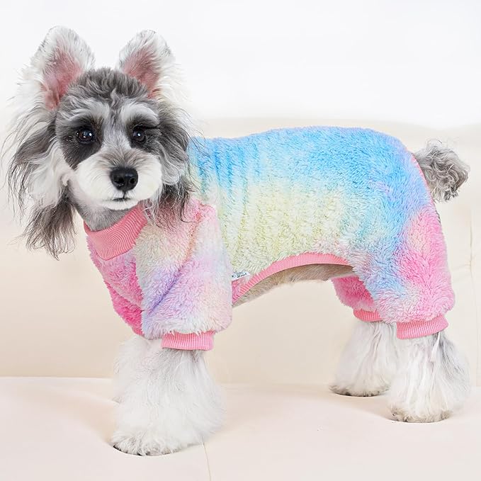 XPUDAC Dog Sweater, Dog Winter Clothes for Small Medium Dogs Girl Boy Fleece Doggy Pajamas for Winter Christmas, Tie-Dye02, Large
