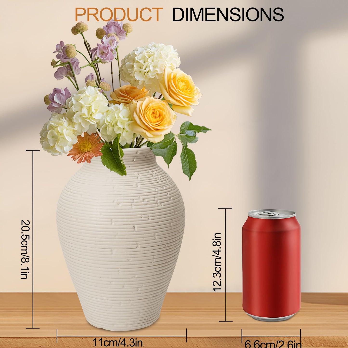 Ceramic Flower Vases Set of 2, 8.1 Inch Rustic Farmhouse Decorative Terracotta Vases for Home Decor, Table, Mantle, Fireplace, Living Room, Bathroom, Wedding Centerpiece Gifts for Women