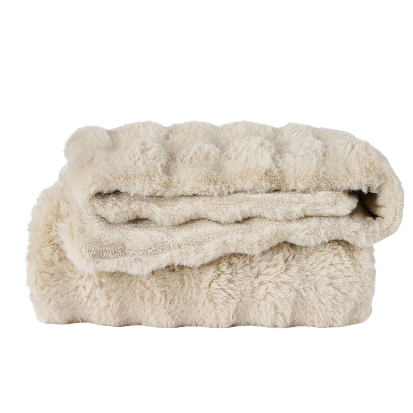 Lotus Karen Faux Fur Throw Blanket Linen - 800 GSM Bubble Rabbit Fluff Blanket for Couch Bed Sofa,Softest Fluffy Fuzzy Cozy Blanket,Thick Furry Plush Shaggy Warm Blankets for Women,108x90 Inches