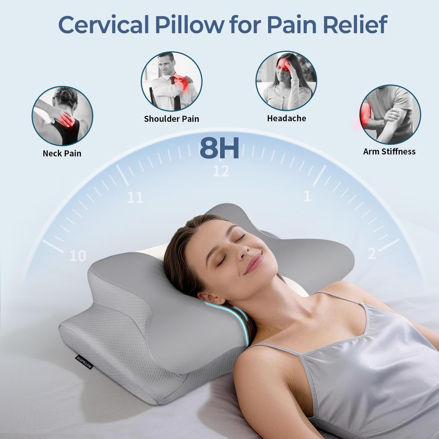 Cervical Neck Pillow for Pain Relief, Ergonomic Memory Foam Support Pillow