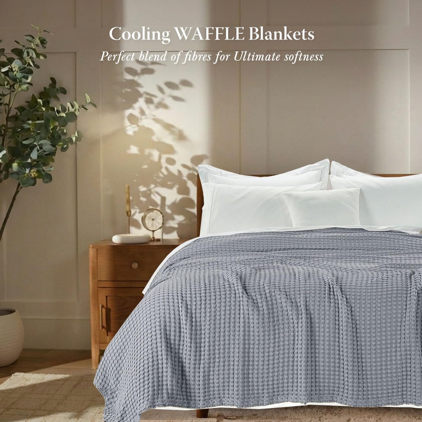 Threadmill Cooling Waffle Blanket King Size | Breathable, Lightweight and Cooling | Made from Rayon Derived from Bamboo | Waffle Throw Blanket for Couch and Sofa | 106 x 92 Inches | Scottish Grey