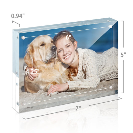 TWING 5x7 Acrylic Frame for Pictures, Clear Double Sided Acrylic Picture Frame with Microfiber Cloth, Picture Frame 5x7, 12 + 12MM Thickness Magnetic Photo Frame Desktop Frameless Display Gifts Ideal