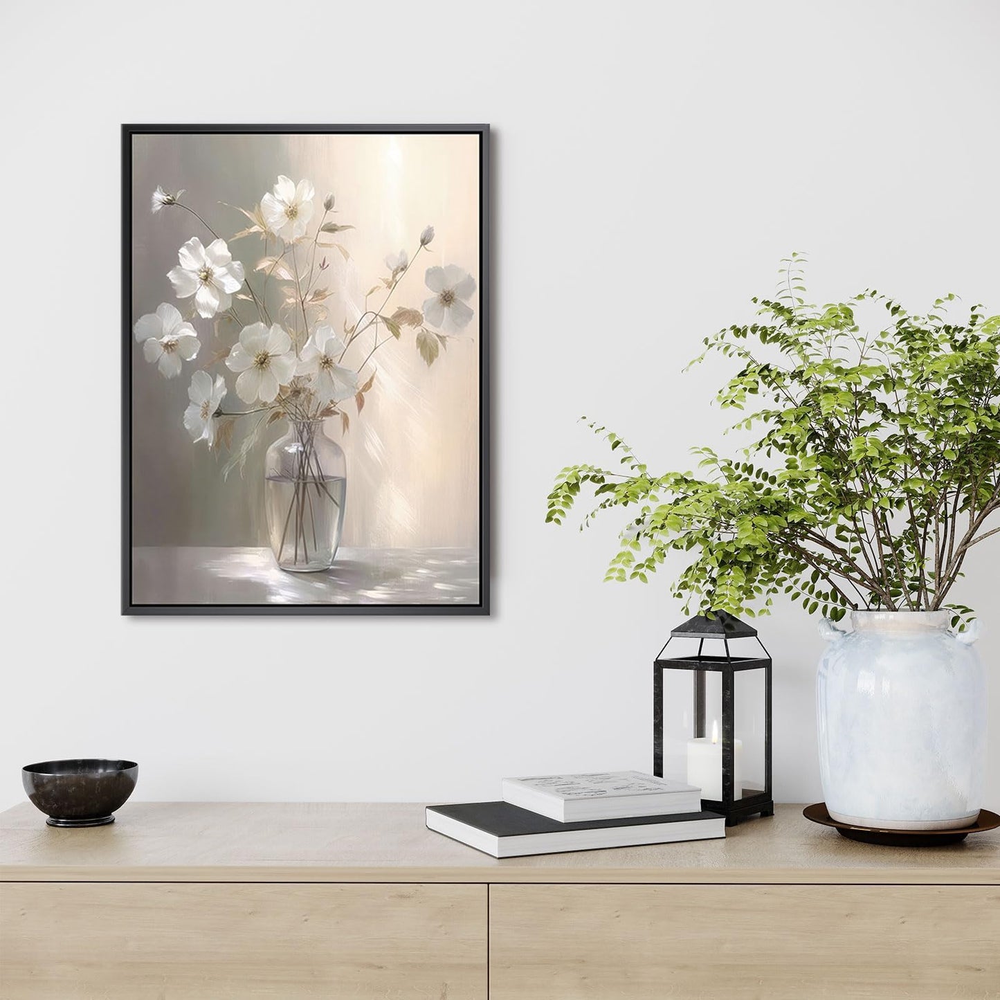 daktenn Black Framed Wall Art Floral Canvas Wall Art Decor for Bathroom Wall Art Bedroom Framed Artwork Bathroom Pictures Wall Decor(Black Framed, 18x24)