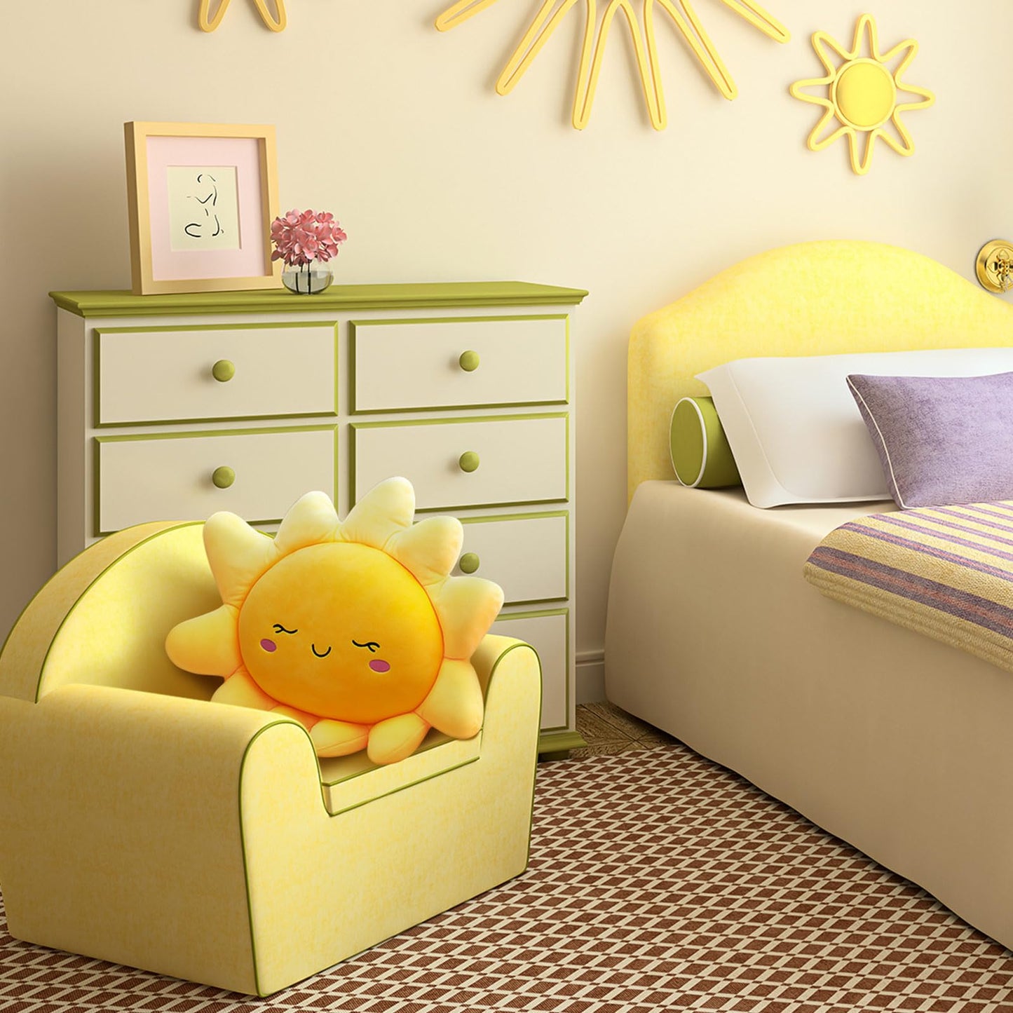 Juexica 1 Pcs Sun Pillow Plush Sofa Cushion Cute Stuffed Sun Shaped Floor Pillow Car Throw Soft Toy for Kids Women Girls Bed Home Decoration (23.6 Inch)