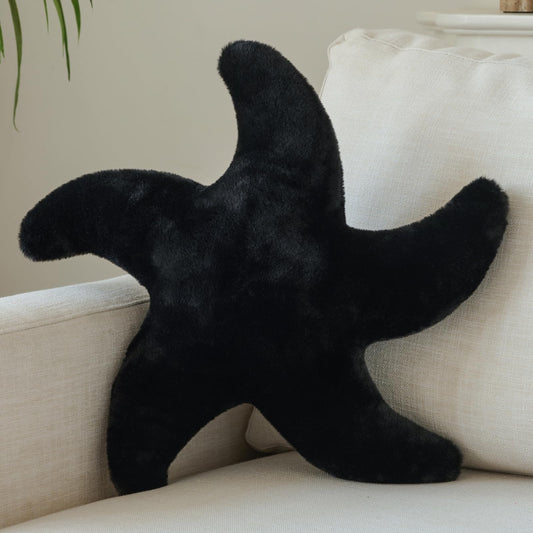 PLAYSKY Starfish Pillow, Cute Decorative Pillows for Couch Bed, Aesthetic Room Decor Accent Pillow Plush with Soft Faux Rabbit Fur for Bedroom Living Room (Black, 19.6 Inches)