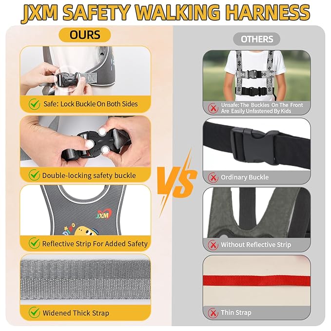 2025 New Safety Walking Harness for Big Kids (6-12yrs) with Autism Special Needs ADHD, Anti-Elopement Vest Harness with Grab Handle and Light Reflector, Adjustable Leash for Autistic, Active Child