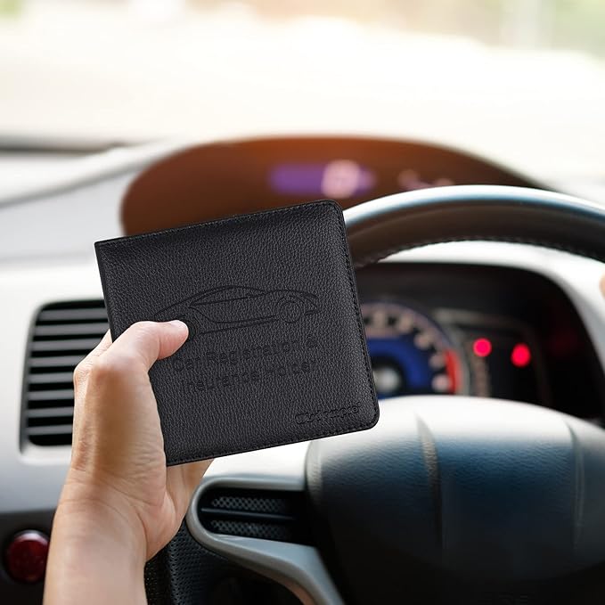 Wisdompro Car Registration and Insurance Holder 2 Pack PU Leather Vehicle Glove Box Documents Organizer Auto Accessories Wallet Paperwork Case for Women ID Card, Driver's License - Pink and Black
