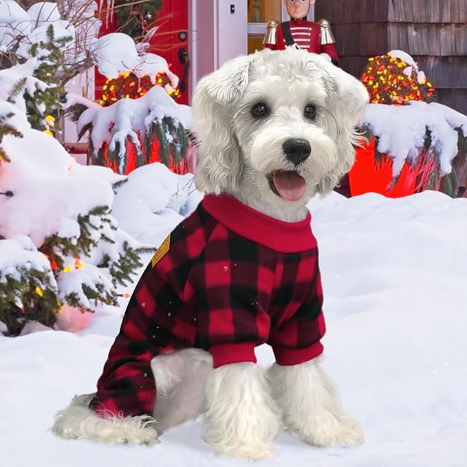 XPUDAC Dog Christmas Pajamas Plaid Dog Clothes for Small Medium Dogs Girl Boy Fleece Pet Sweater for Winter Christmas(Medium)