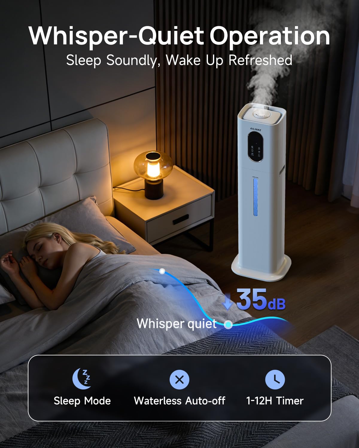 AILINKE Humidifiers for Bedroom 500 sq ft, 2.1Gal/8L Warm & Cool Mist Humidifier Large Room with Essential Oil Diffuser, Large Room Humidifiers for Home Baby Nursery Office Plants, White