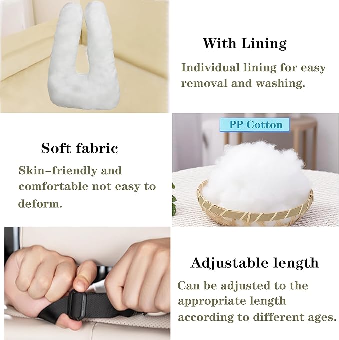 Kids Travel Pillow Car Pillow, Travel Pillow with Lining, Neck and Head Support Cushion for Kids and Adults, Perfect for Long Distance Travel, Car Seats, Airplanes, and Road Trips (Grey)