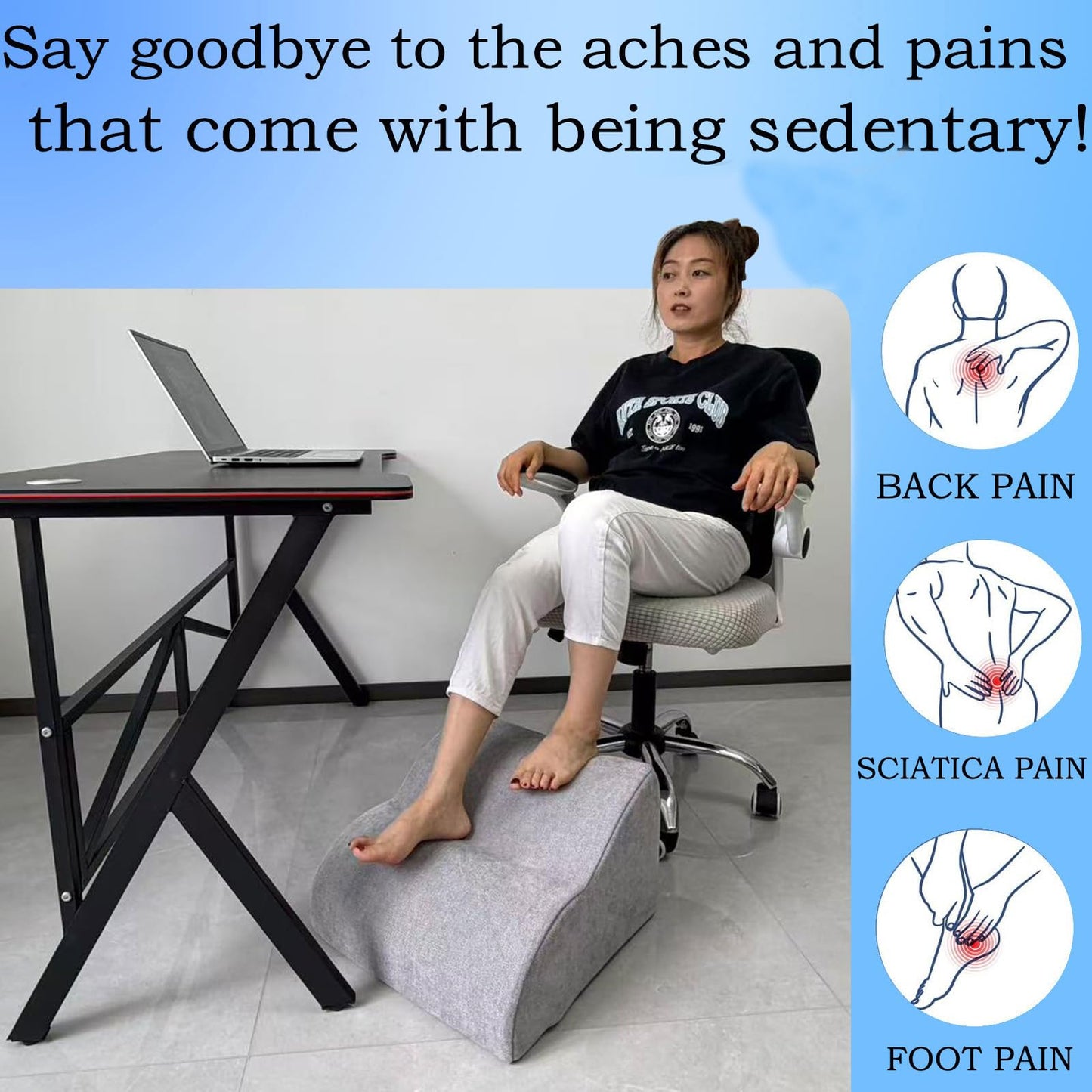 OpyTikar Foot Rest for Under Desk at Work.Multifunctional 3-Tier Foot Stool,with Washable Footrest.for Under Desk,Office Chair Gaming Chair & Sofa,Leg Elevation Pillow,Supports Posture-Light Grey