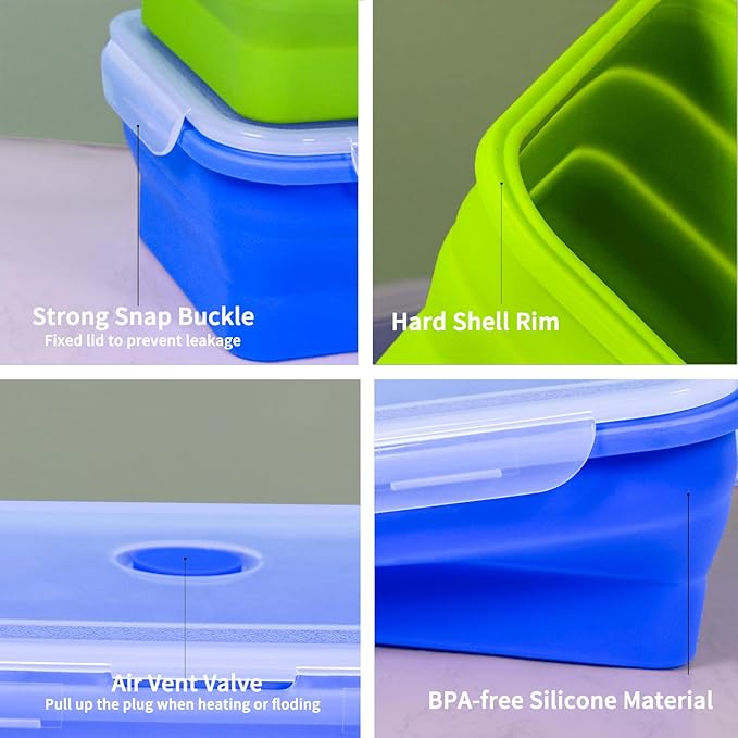 PTOIYUT 82.8oz Extra Large Collapsible Silicone Food Storage Containers with Airtight Lids, 2 Pack Foldable Bento Boxes for Kitchen Office Travel Camping, Microwave Freezer Dishwasher Safe, BPA Free,