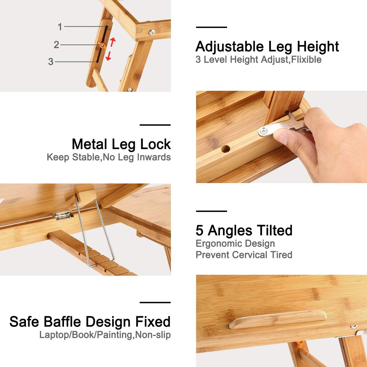 Laptop Desk Nnewvante Bamboo Bed Tray Adjustable Foldable Desk Bed Serving w' Tilting Drawer