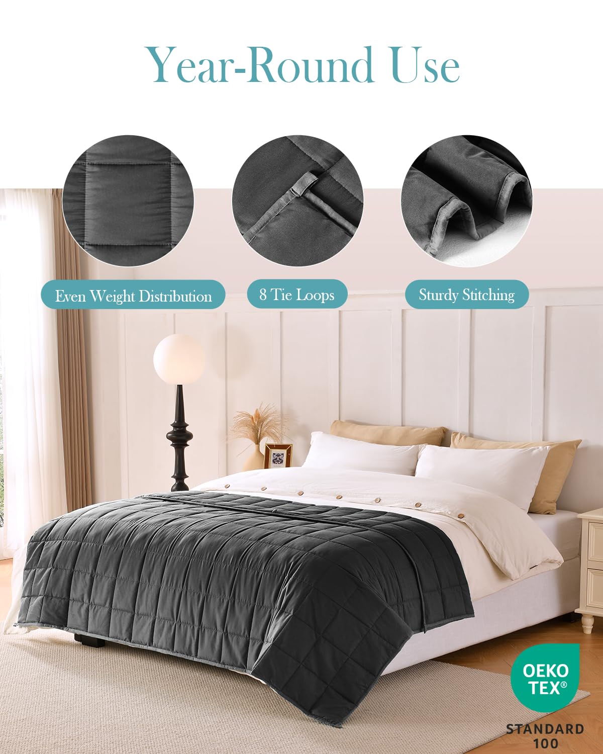 Topblan Weighted Blanket for Adults 20lbs, Soft Cooling Breathable Weighted Throw for Sleeping, Machine Washable Heavy Blanket with Glass Beads for Summer, Sofa Bed, 60"x80" Queen Size