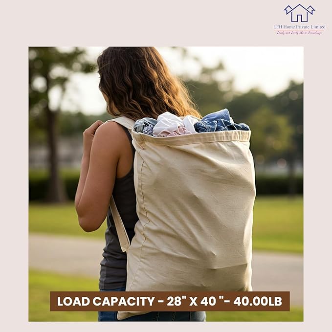 LFH Home Large Premium 100% Cotton Canvas Laundry Bag with Drawstring and Handles Heavy Duty, Multi-Use, and Washable for Home, Travel, College or Storage 20x30 (Pack of 6)-Natural