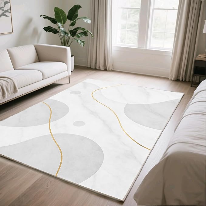 Minimalist Marble Rug - 8x10 Area Rugs, Abstract Marble Living Room Area Rugs, Modern Luxury Bedroom Rug, Washable & Non Slip Large Carpet Home Decor