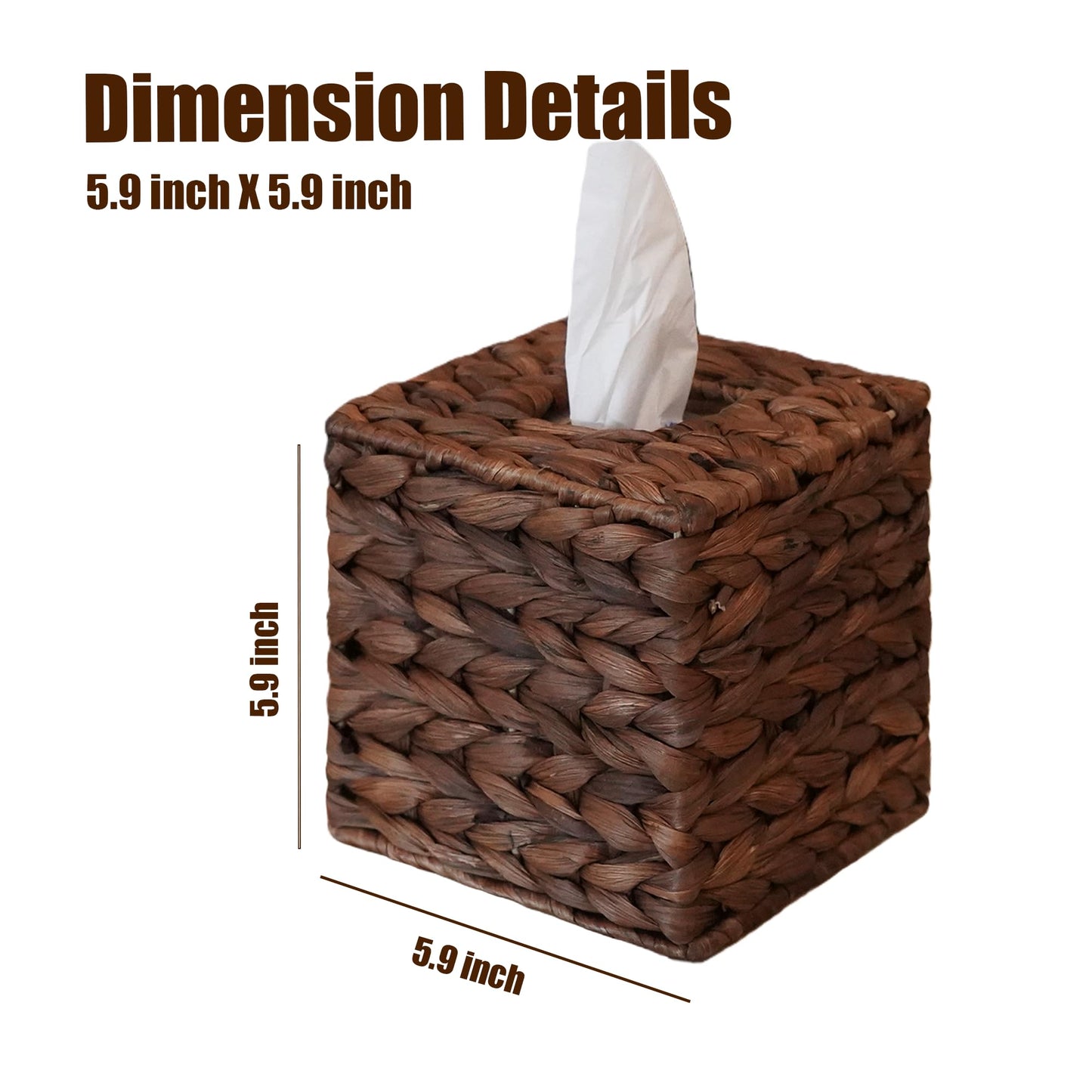 Water Hyacinth Handwoven Tissue Box Cover, Handcrafted Square Facial Tissue, Natural Handmade Wicker Napkin Box Holder, Rustic Decorative on Table and Bathroom, Office, Boho Decorative, Coffee
