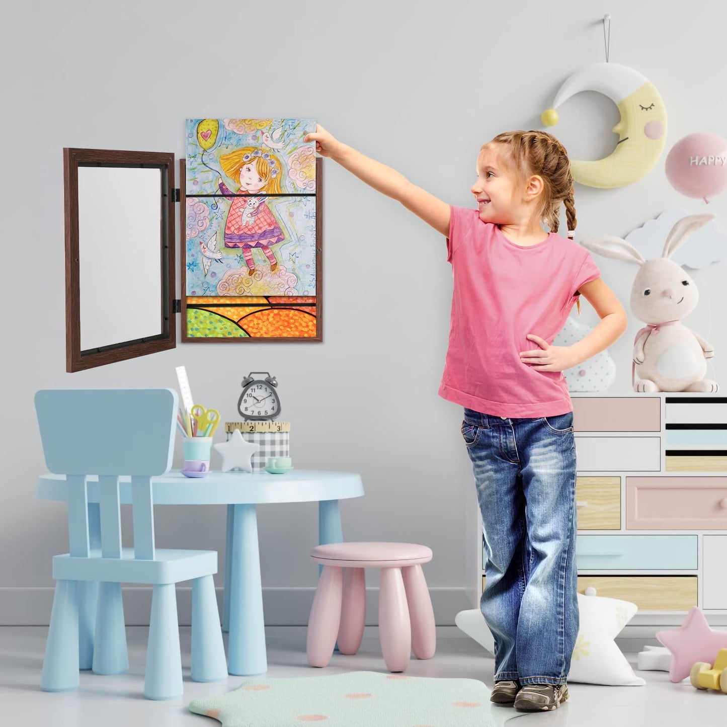 GULETHUN [2-Pack] Kids Art Frames, 8.5x11 Front Opening Kids Artwork Frames Changeable, Brown Artwork Display Storage Frame for Wall, Holds 50 Pcs, for 3D Picture, Crafts, Hanging Art, Portfolio