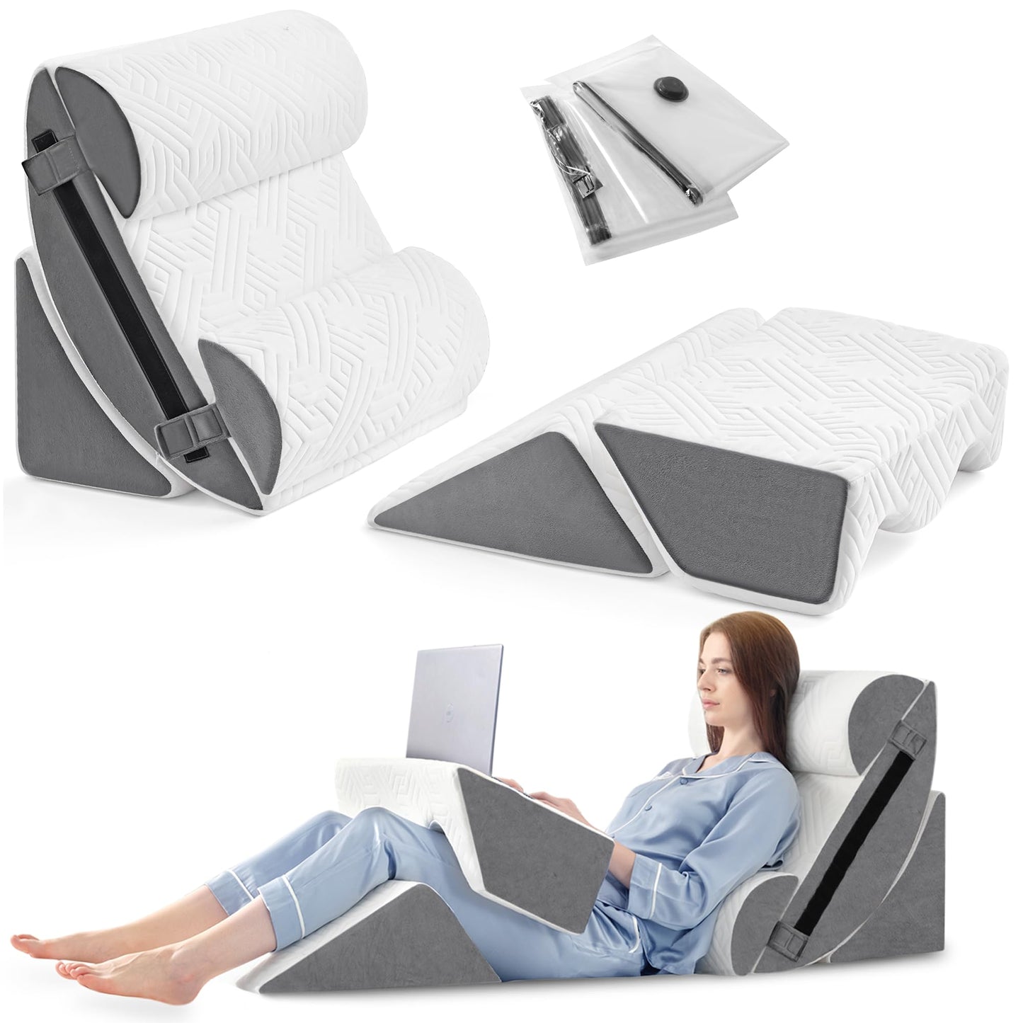 Yojoker 6pcs Orthopedic Bed Wedge Pillow Set for Sleeping, Post Surgery Foam for Body, Back and Leg Pain Relief Comfortable & Adjustable Support Pillows-Anti Snoring, Heartburn