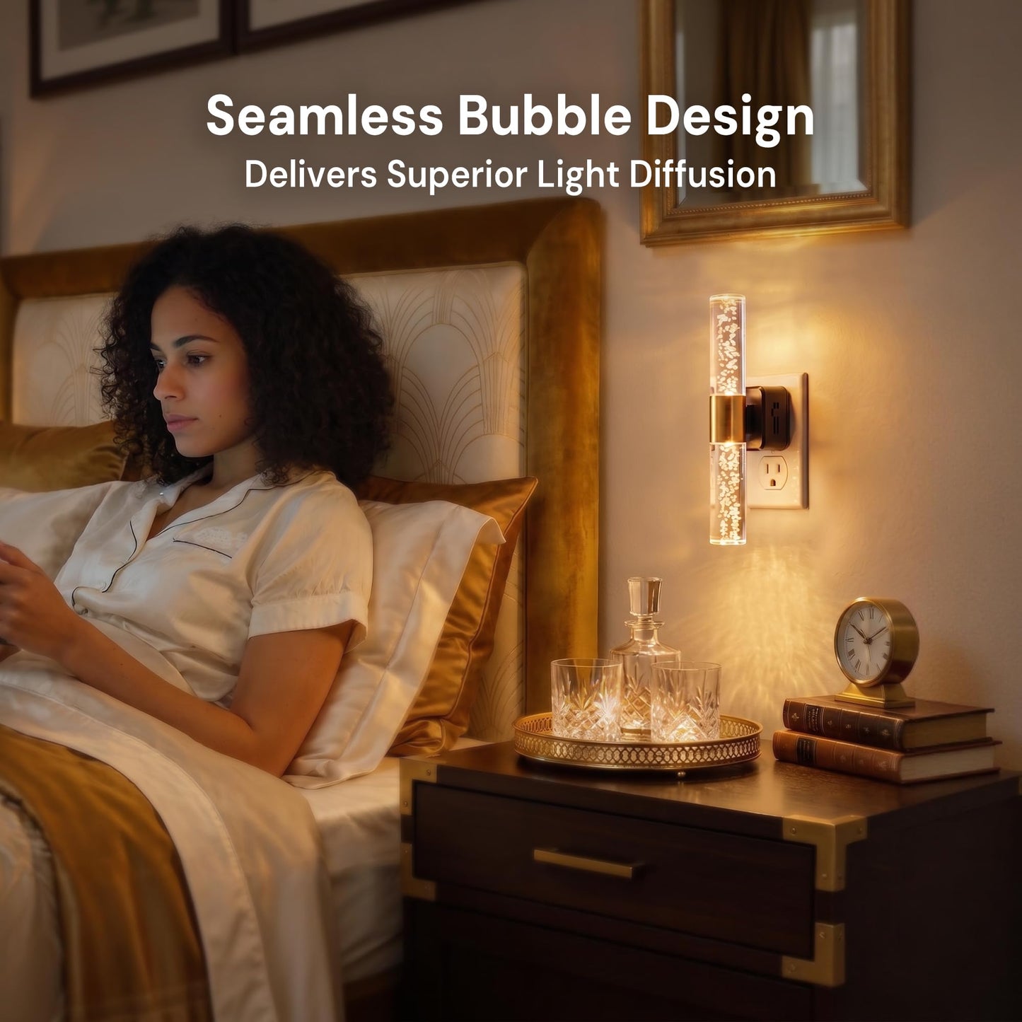 L LOHAS LED Night Light Rotating,[2 Pack] Night Lights Plug into Wall, Auto Light Sensor Nightlight Dimmable 100LM, 3000K Soft Light, LED Acrylic Bubble Nightlight Plug in for Bedroom Bathroom Hallway