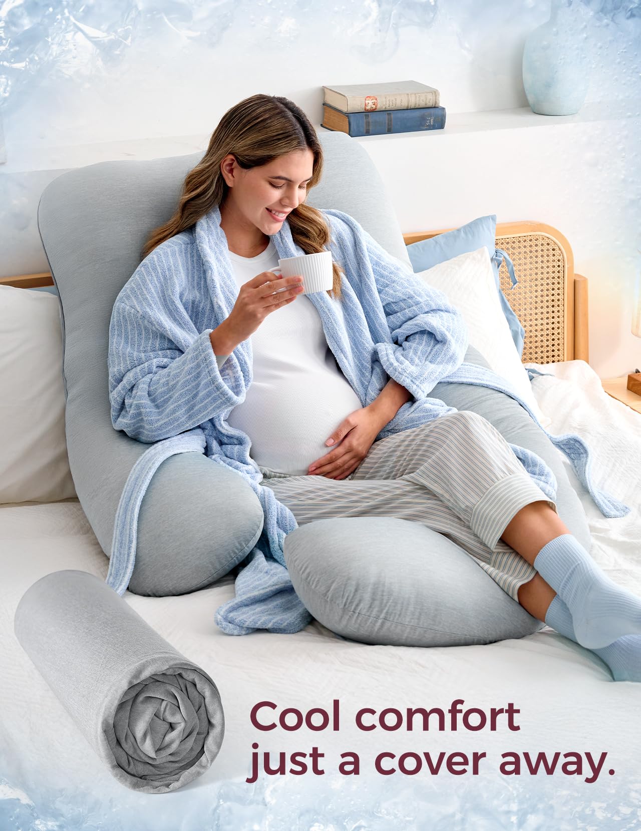 Momcozy Cooling Cover for Pregnancy Pillows, U-Shaped Full Body Maternity Pillow for Side Sleepers 57 Inch - Support for Back, Hip, Belly, Legs for Pregnant Women, Pillowcase Only