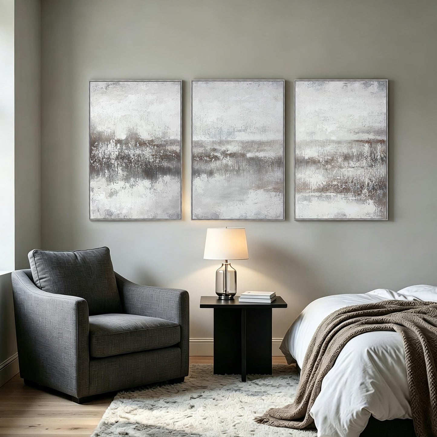 SAFERRYHOME Abstract Textured Wall Art Hand Painted, Large Modern Landscape Framed Canvas Wall Decor, Neutral Minimalist Gray Brown Painting Artwork for Home Office Living Room, 24"x36"x3