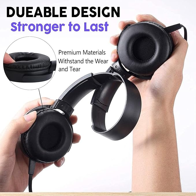 Bulk Kids Headphones for School Classroom 5-Pack,Durable Wired On-Ear 3.5mm Plug for Kids,Students,Computer,Kindle Fire,Chromebook,Laptop,Mobile Phone-Black