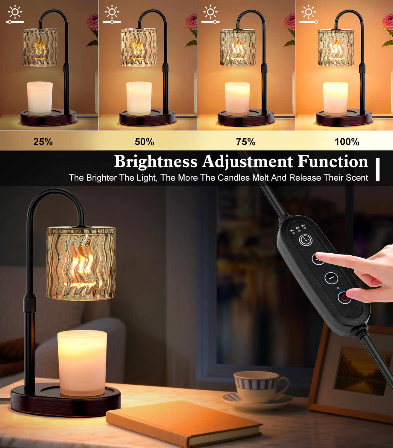 GOIUEDBZ Candle Warmer Lamp Electric Timer: Dimmable Candles Warming Lamps - Height Adjustable Burner Jar - No Flame Scented Melts Wax - All Candle Jars Home Decor Table Light