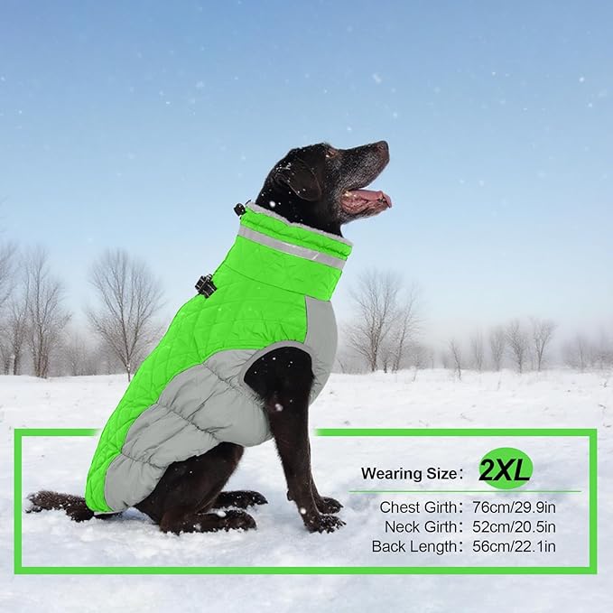 OUOBOB Warm Dog Jackets for Large Dogs, Waterproof Dog Coat with Harness Built in, Zipper Clousure, Fleece Lining for Cold Weather Outdoor Walks, Pet Snowsuit for Shiba Inu, French Bulldog - L