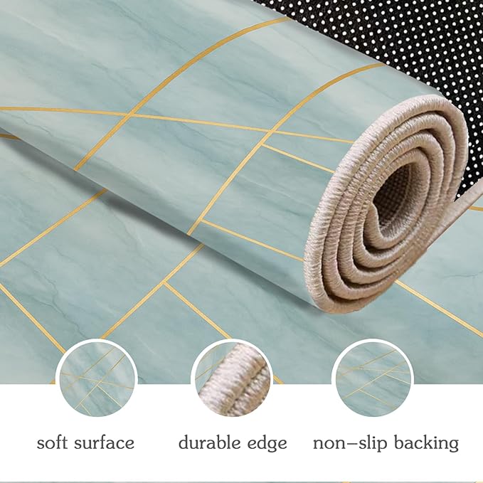 Minimalist Marble Rug - 6x9 Area Rugs, Abstract Line Marble Kids Rugs, Modern Geometric Area Rug, Washable & Non Slip Large Rug Home Decor