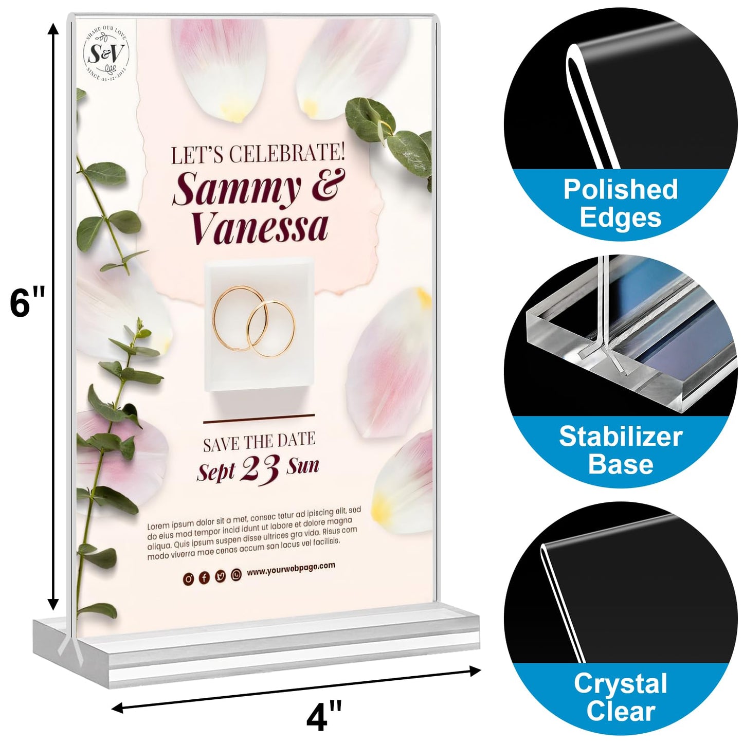 Acrylic Sign Holder 4x6, 20 Pack Clear Table Vertical Double Sided Table Menu Display, Plastic Desktop Picture Frames Stand Acrylic Paper Holder TableTop Sign Holder for Wedding Office Show Fair