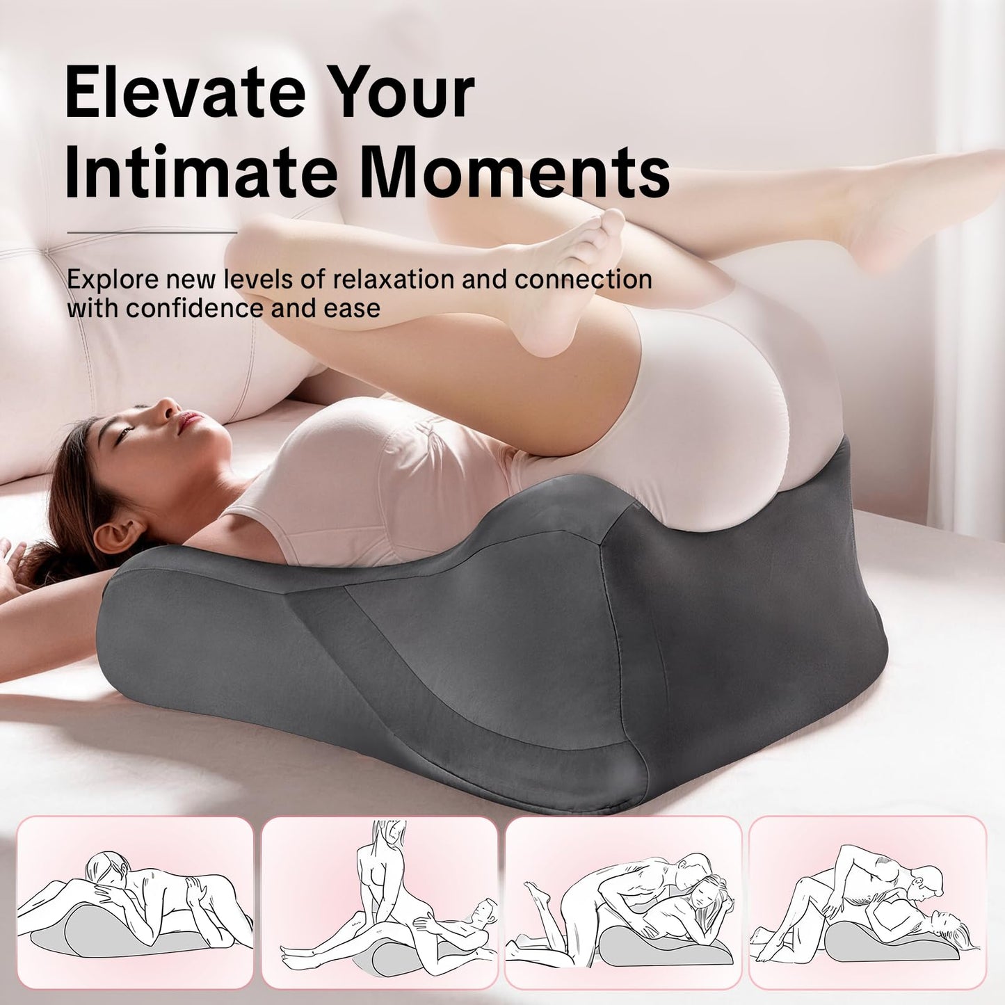 Memory Foam Ergonomic Wedge Intimacy Pillow - 27° Lift Support Cushion for Sleeping, Reading & Prone Positions Multi-Functional Rest Pillow for Neck, Waist & Back Pain Relief Washable Cover- Grey