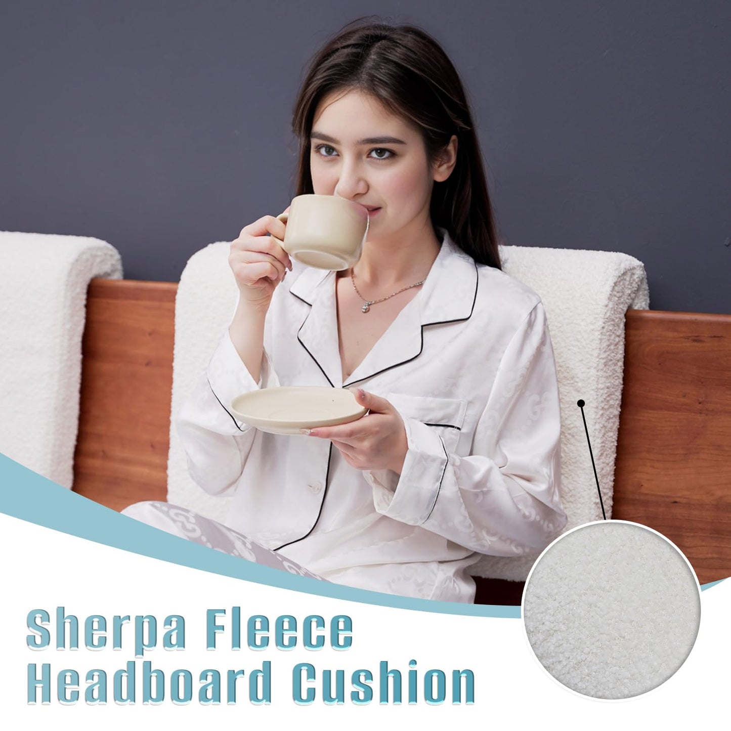 M Mute Touch 2PCS Dorm Bed Hanging Wood Headboard Back Cushion, Pillow with Removable Berber Fleece Cover, Upholstery Reading Cushions for Bedroom (Ivory)