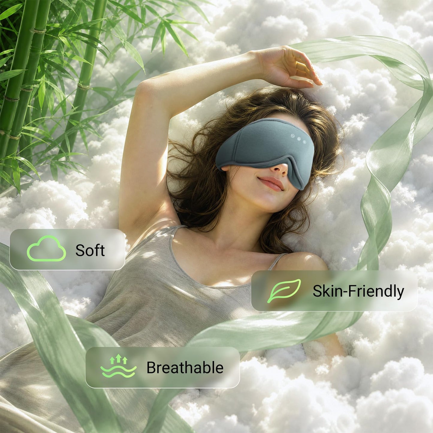 3D Bamboo Cotton Sleep Mask with Bluetooth 5.4 Headphone, Music Wireless Bluetooth Blackout Eye Mask for Side Sleepers, Earphones HD Speaker Microphone for Travel, Gifts for Women Men, Grey